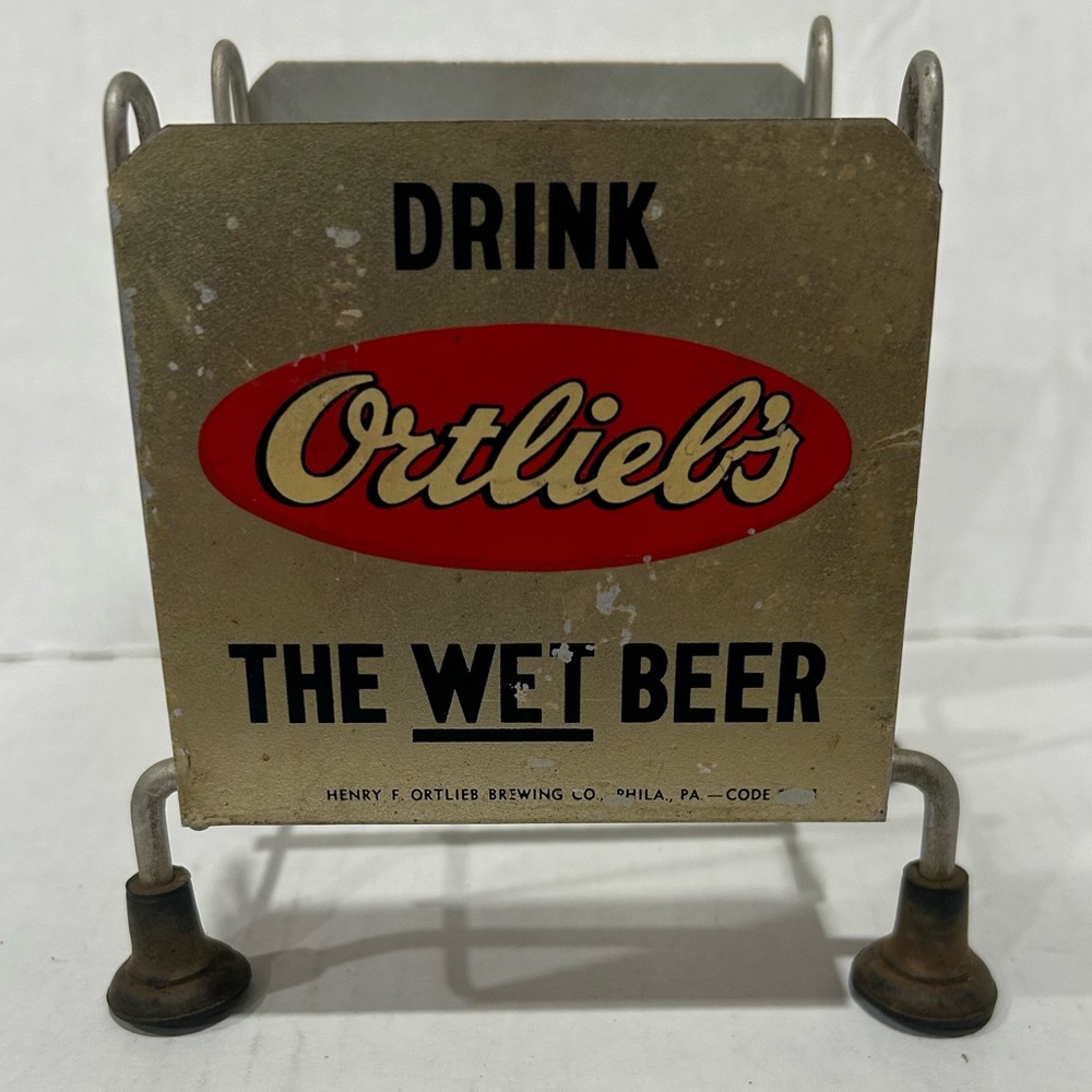 VTG Metal Ortlieb's Beer Napkin Holder The Wet Beer RARE